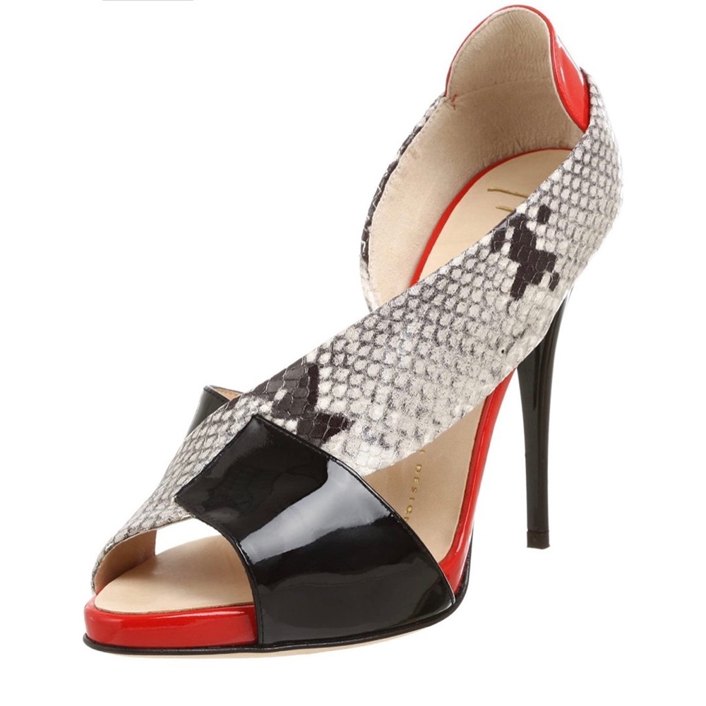 Giuseppe Zanotti Snakeskin/Red/Balck Open Toe Pump